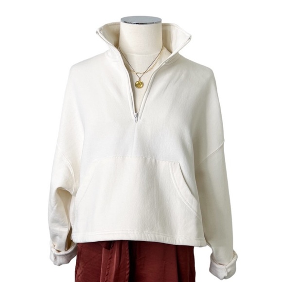 WeWoreWhat Tops - New WEWOREWHAT Women’s Oversized Cropped Cotton Blend 1/4 Zip Sweatshirt Cream S